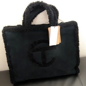 Telfar black fur big tote bag